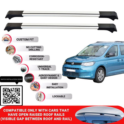 Roof Rack Cross Bars for Vw Caddy Maxi 2008-2015 Lockable Roof Bars 2 Pcs Grey