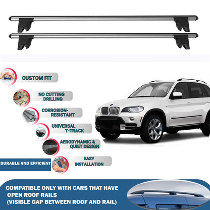 Lockable Roof Rack Cross Bars for Bmw X5 2007-2013 | Heavy Duty Rail Carrier 2 Pcs Grey