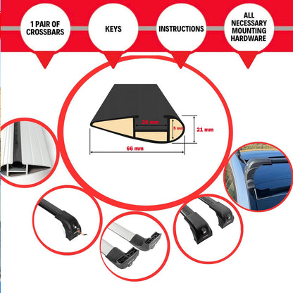 Lockable Roof Bars for VW Transporter T5 2003-2016 | Fixpoint No Roof Rails 2 Pcs Grey