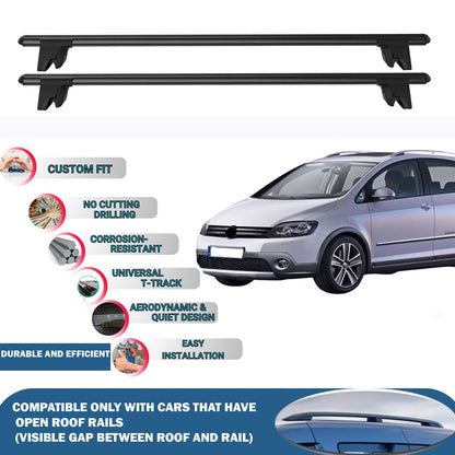 Lockable Roof Rack Cross Bars for Vw Golf Plus 2009-2014 | Heavy Duty Rail Carrier 2 Pcs Black