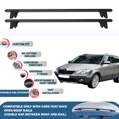 Lockable Roof Rack Cross Bars for Skoda Fabia Scout SW 2009-2014 | Heavy Duty Rail Carrier 2 Pcs Black