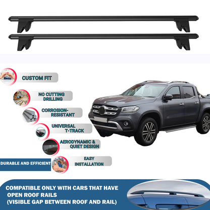 Lockable Roof Rack Cross Bars for Mercedes X-Class 2017-2020 | Heavy Duty Rail Carrier 2 Pcs Black