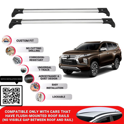 Roof Bars for Mitsubishi Pajero Sport 2016+ Lockable Roof Rack Cross Bars 2 Pcs Grey