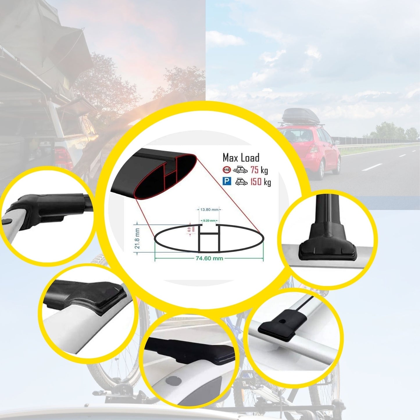 Roof Racks Cross Bars For Landrover Freelander 1 1998-2007 2 Pcs Black