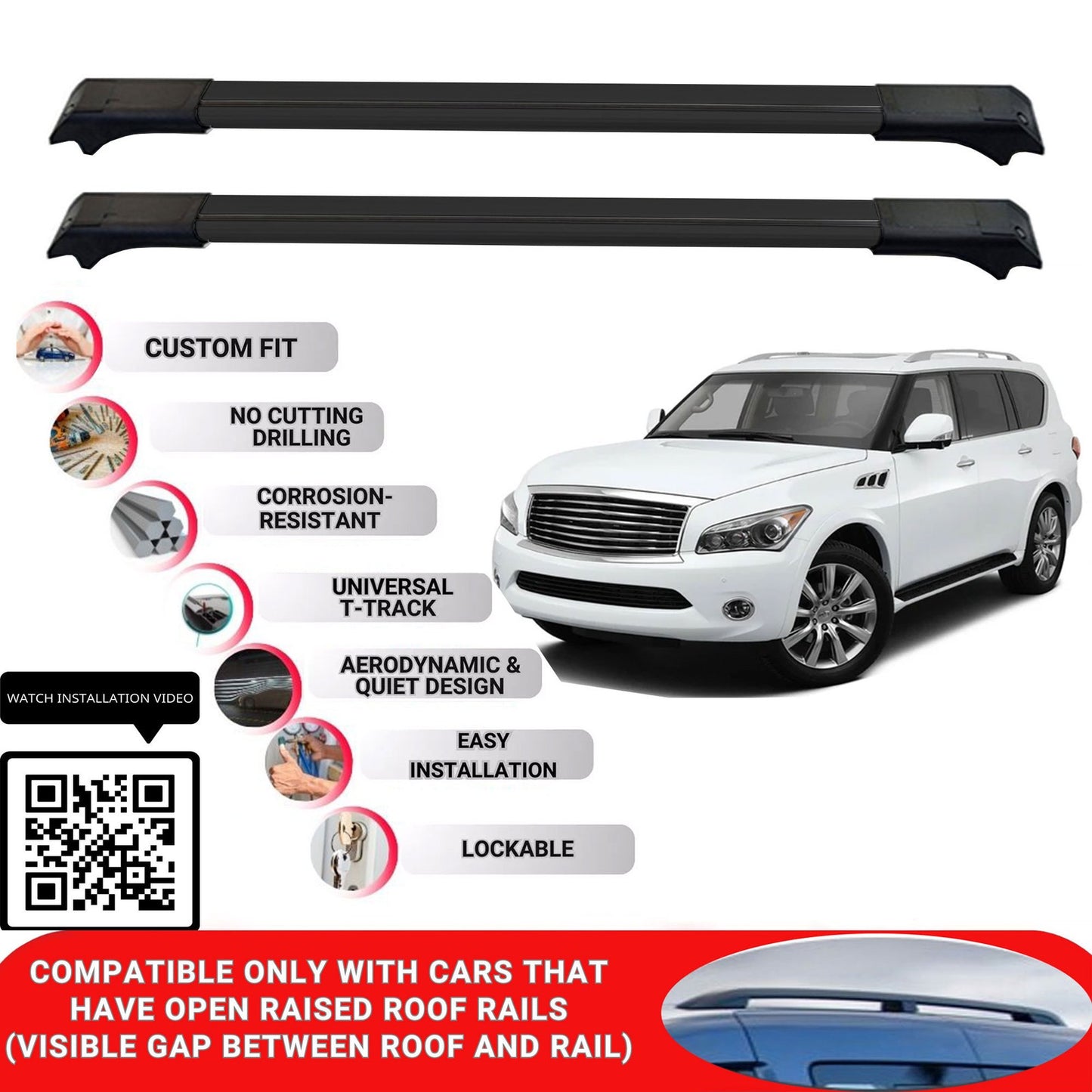 Roof Rack Cross Bars for Infiniti Qx56 2011-2013 Lockable Roof Bars 2 Pcs Black