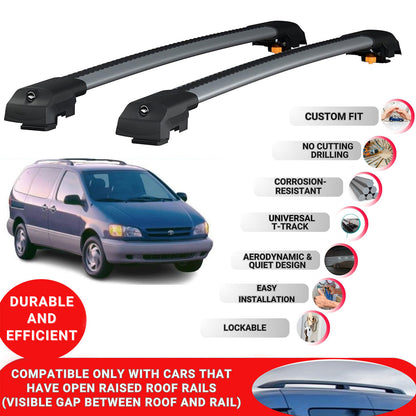 Roof Bar for Toyota Sienna (Xl10) 1998-2003 Lockable Roof Rack Cross Bars 2 Pcs Grey