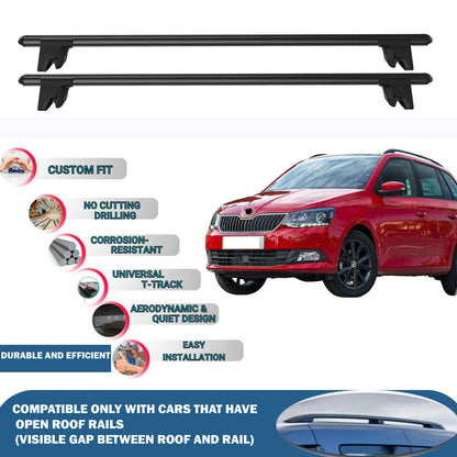 Lockable Roof Rack Cross Bars for Skoda Fabia Wagon 2015-2021 | Heavy Duty Rail Carrier 2 Pcs Black