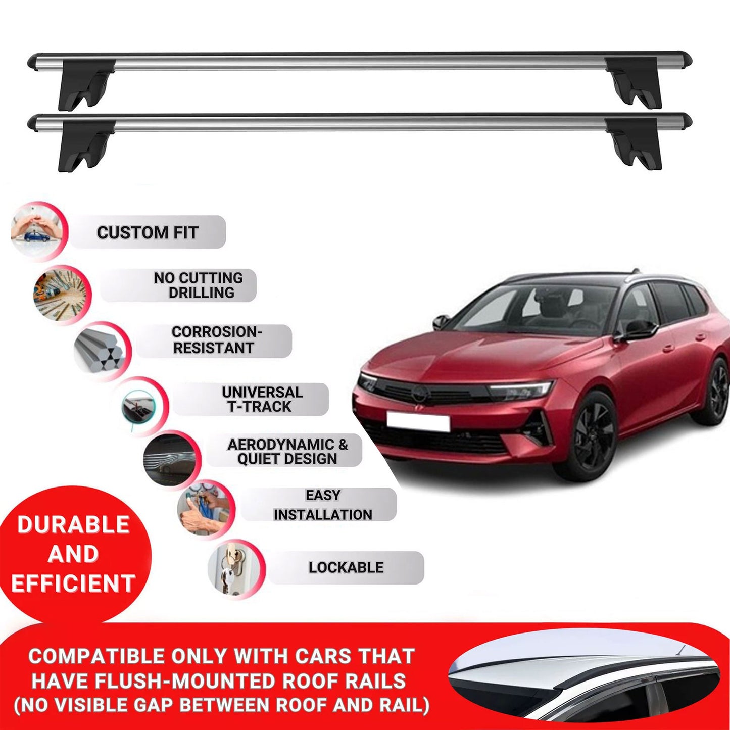 Premium Roof Bars for Opel Astra L 2021-2023 Lockable Roof Rack Cross Bars 2 Pcs Grey
