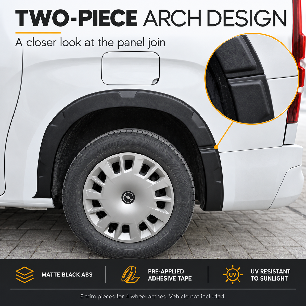 Wheel Arch Trims Fender Flares for Peugeot Partner K9 2018+ Black ABS 8 Pcs Set