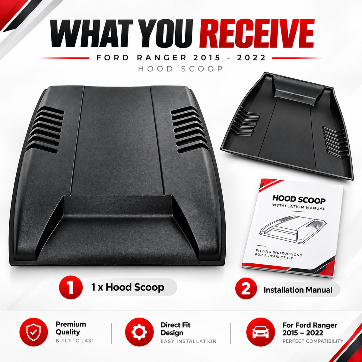 Bonnet Protector Scoop for Ford Ranger 2015-2022 Matte Black Stone Guard