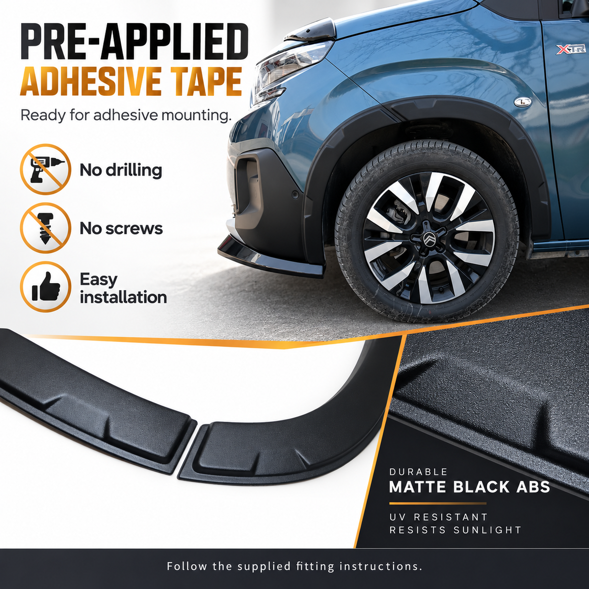 Wheel Arch Trims Fender Flares for Citroen Berlingo K9 2018+ Black ABS 8 Pcs Set