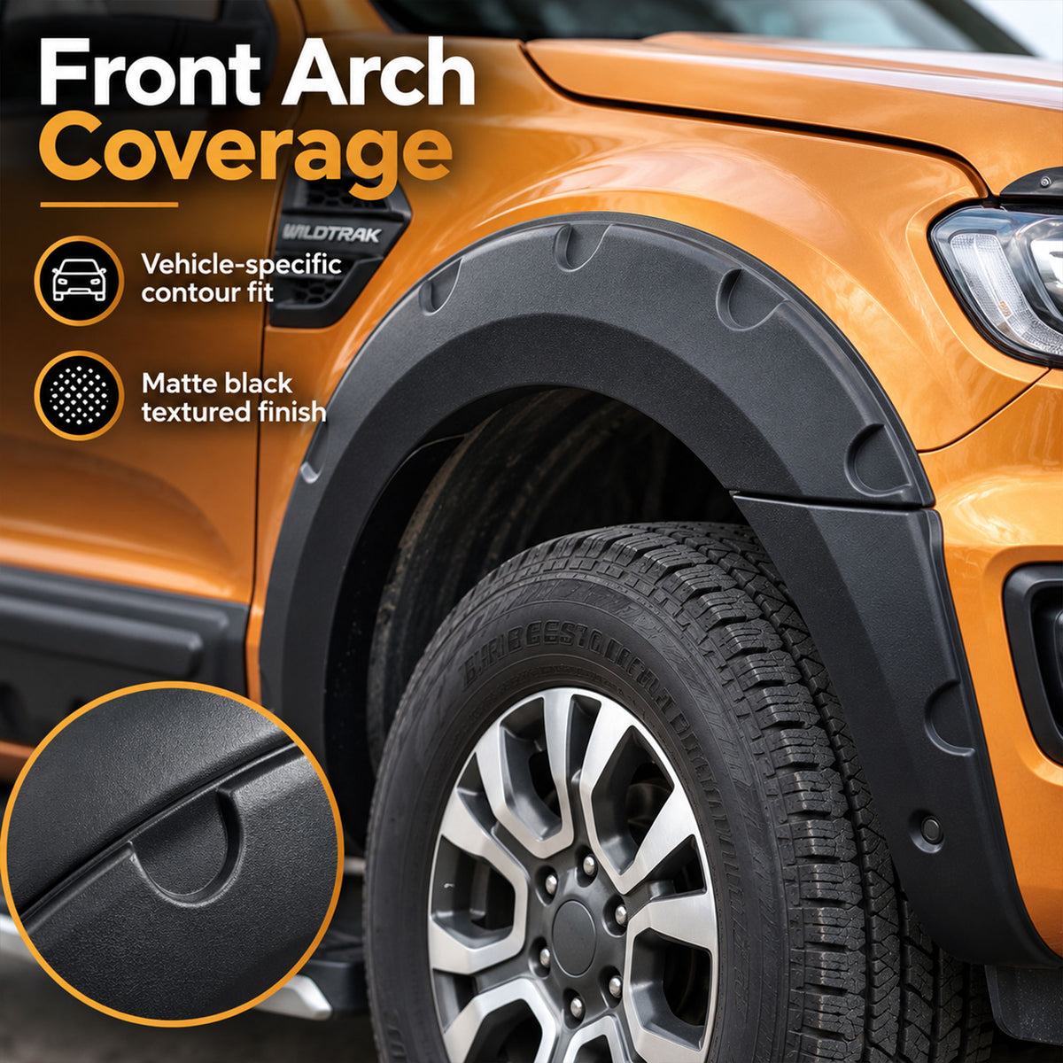 Wheel Arch Trims for Ford Ranger Wildtrak 2015-2022 6pc Black ABS Kit