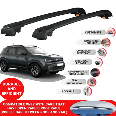 Roof Bar Rack for Renault Duster 2025 Onwards Lockable Cross Bars 2 Pcs Black