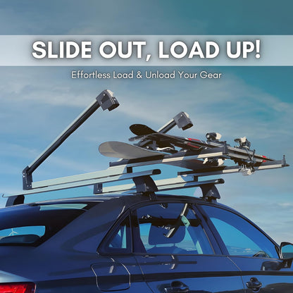 Premium Sliding Ski & Snowboard Roof Rack 75cm Universal 4 Skis/2 Boards Grey