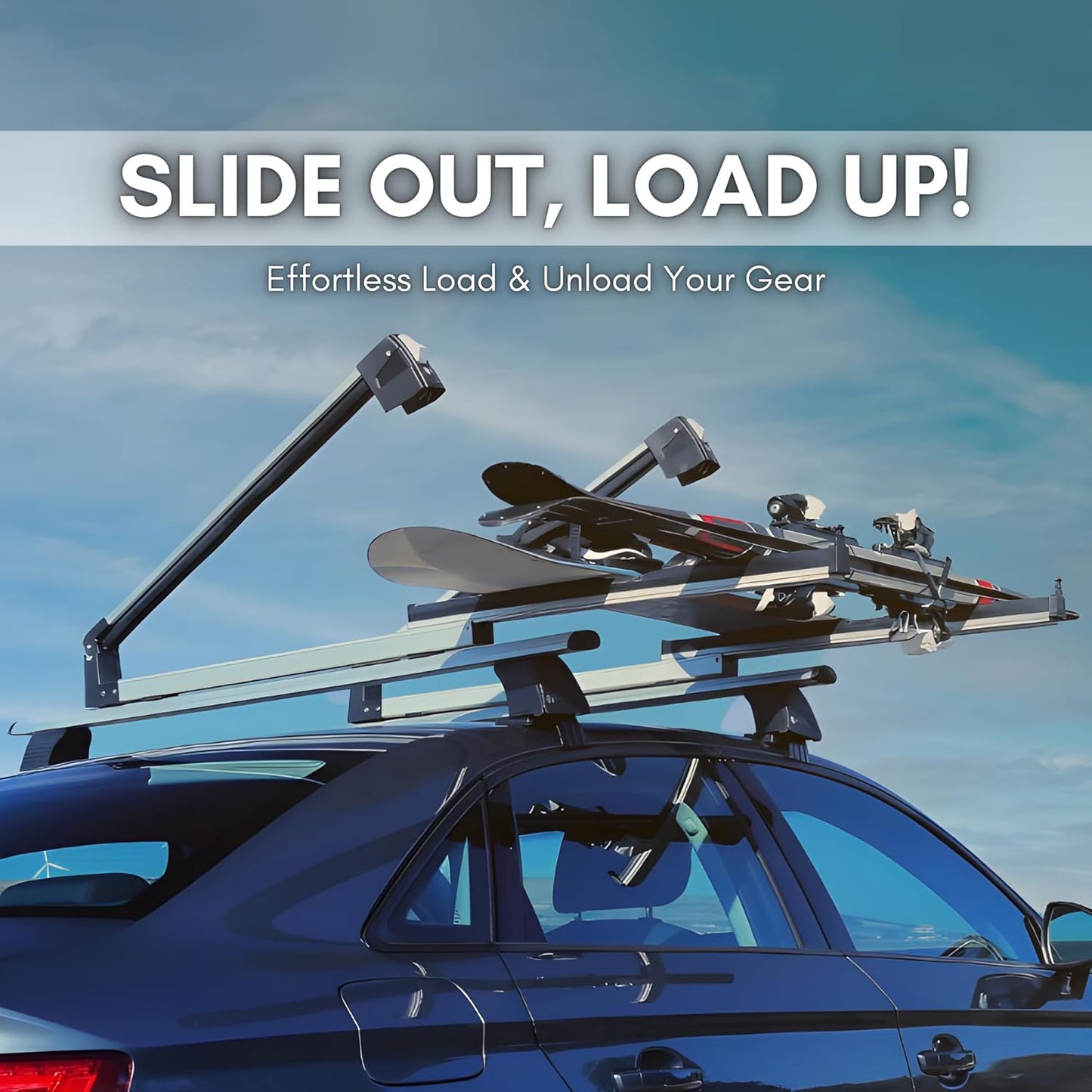 Premium Sliding Ski & Snowboard Roof Rack 90cm Universal 4 Skis/2 Boards Black