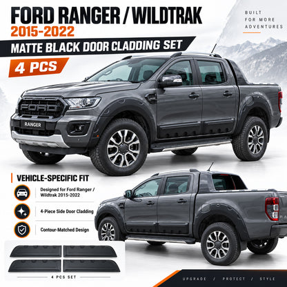 Side Door Cladding for Ford Ranger 2015-2022 4pc Black ABS Body Mouldings