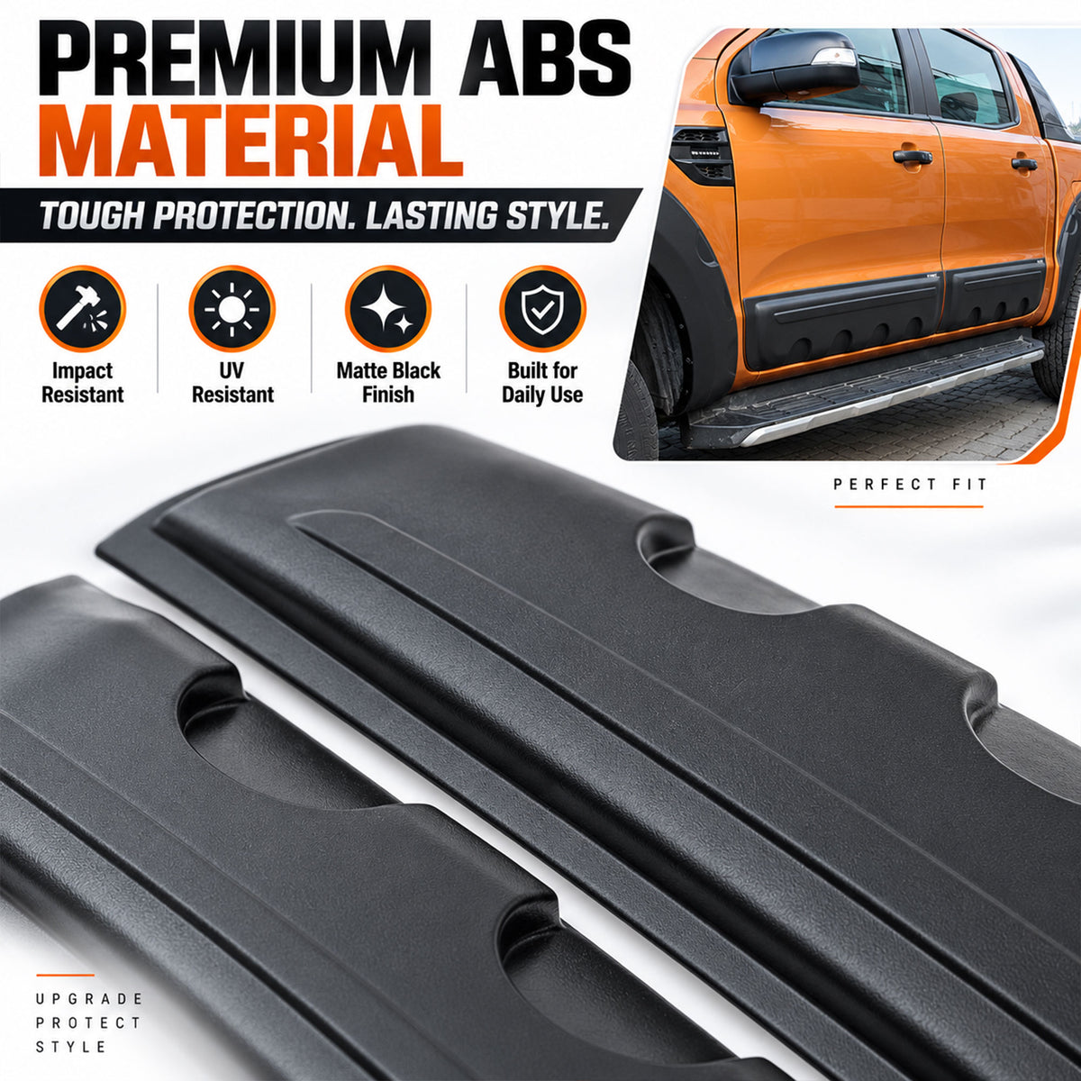 Side Door Cladding for Ford Ranger 2015-2022 4pc Black ABS Body Mouldings