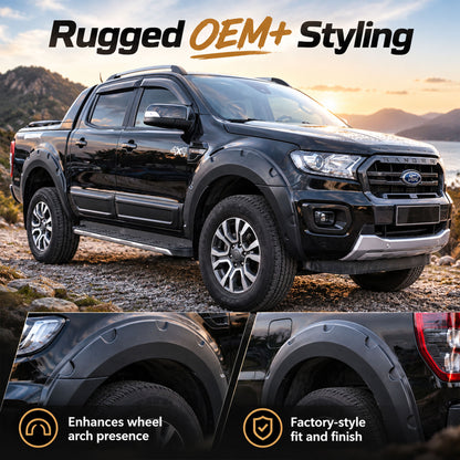 Wheel Arch Trims for Ford Ranger Wildtrak 2015-2022 6pc Black ABS Kit