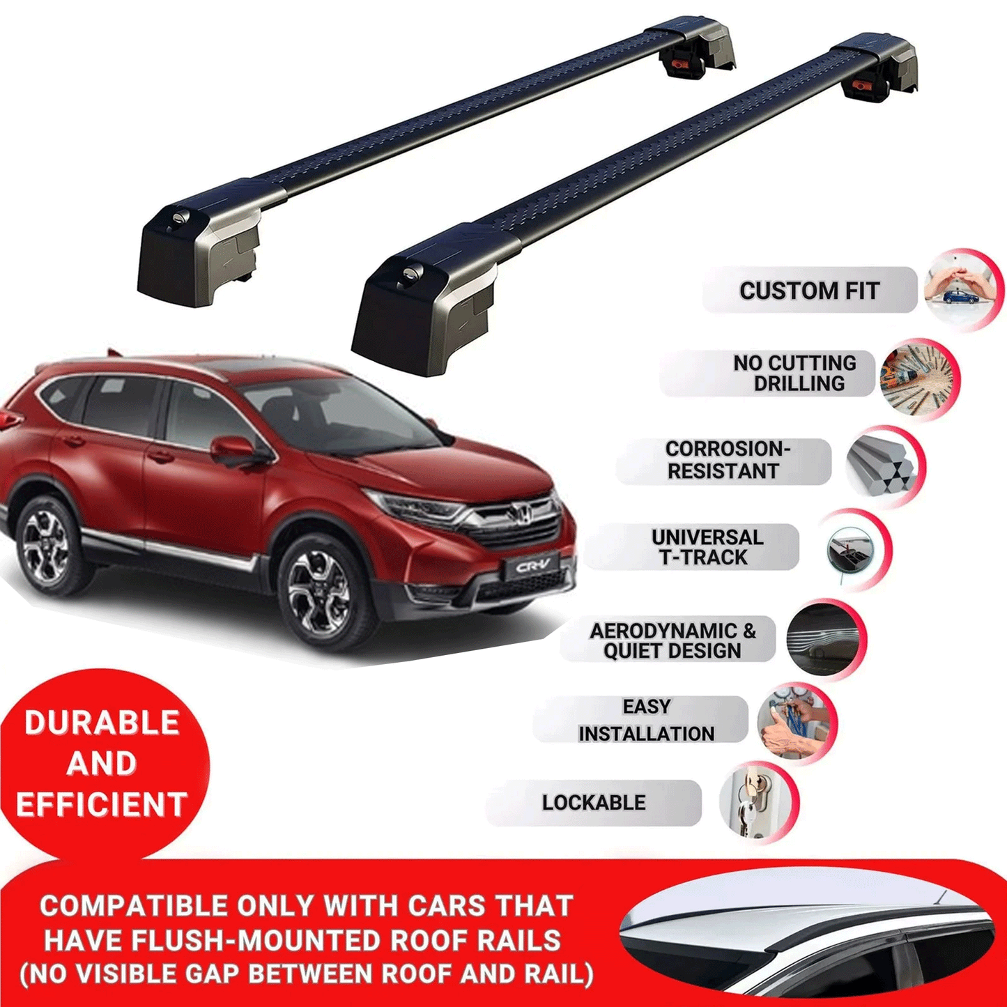 Roof Bars Rack for Honda C-RV 2020-2025 Lockable Rail Carrier Black