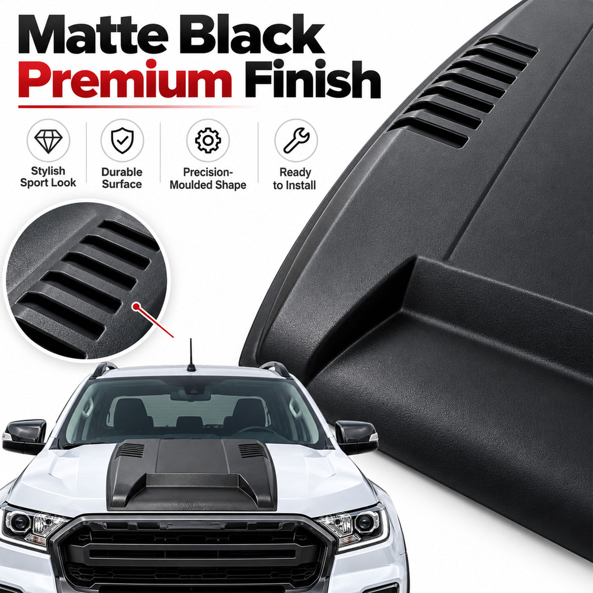 Bonnet Protector Scoop for Ford Ranger 2015-2022 Matte Black Stone Guard