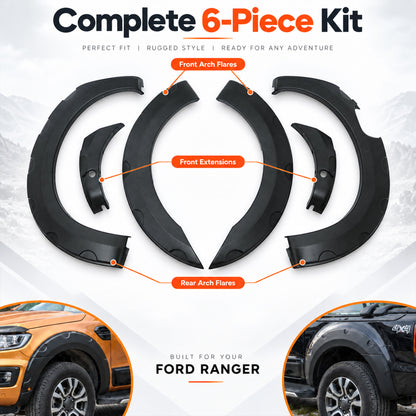 Wheel Arch Trims for Ford Ranger Wildtrak 2015-2022 6pc Black ABS Kit