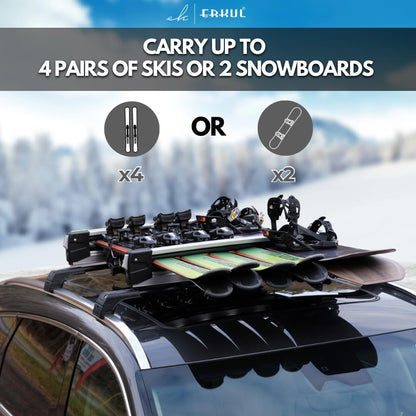 Premium Sliding Ski & Snowboard Roof Rack 75cm Universal 4 Skis/2 Boards Black
