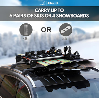 Premium Sliding Ski & Snowboard Roof Rack 90cm Universal 4 Skis/2 Boards Black