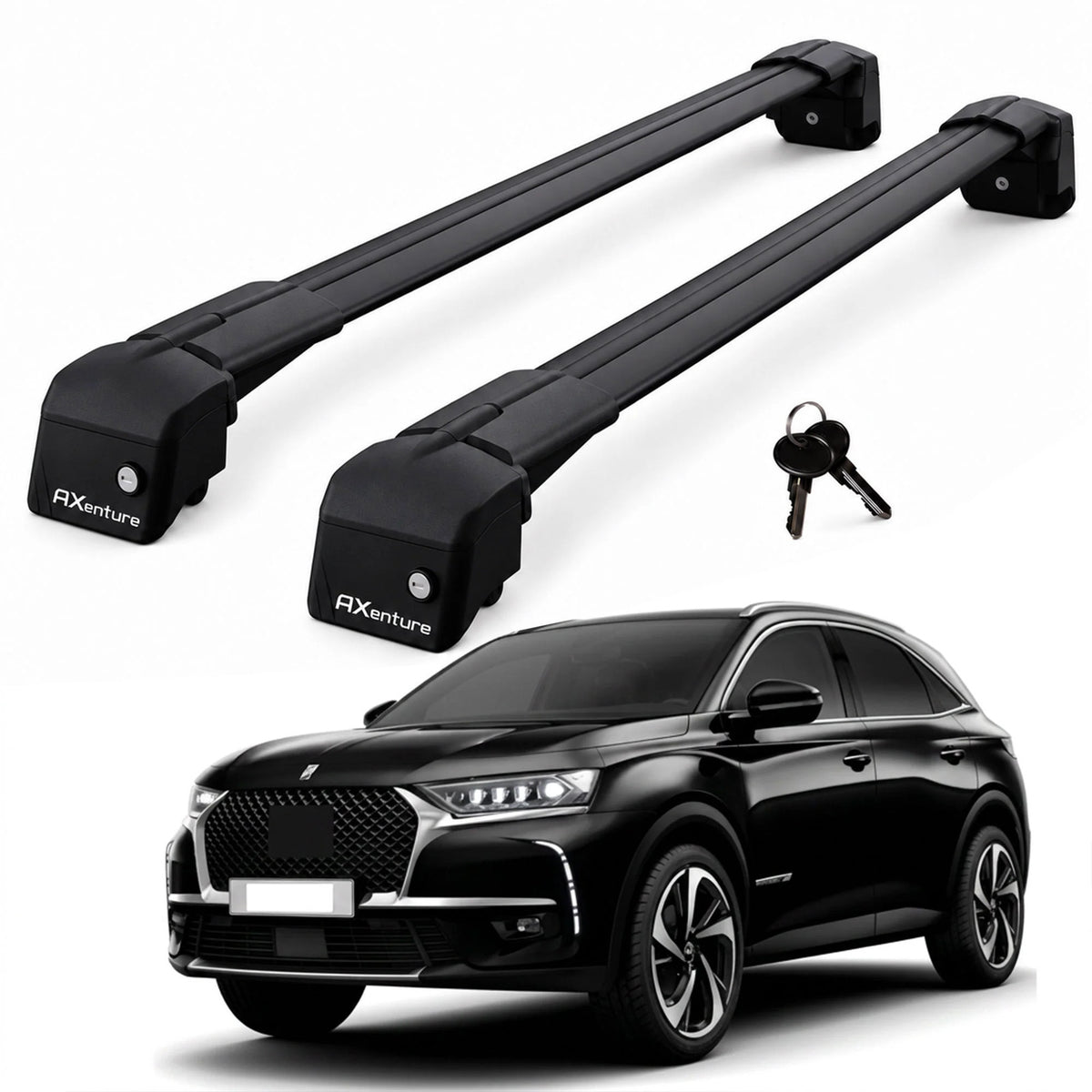 Car Roof Bars for DS 7 Crossback 2017-2026 Lockable Roof Rack Black 2 Pcs