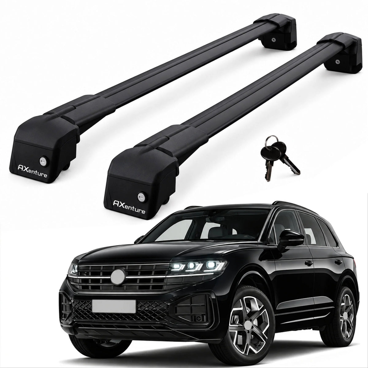 Car Roof Bars for Volkswagen Touareg 2019-2026 Lockable Roof Rack Cross Bars Black 2 Pcs