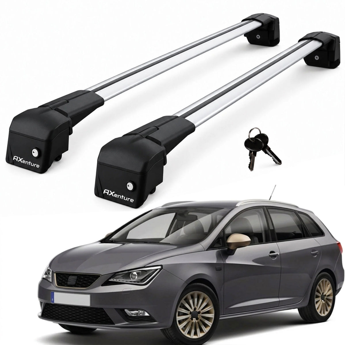 Car Roof Bars for Seat Ibiza ST Estate 2008-2017 Lockable Roof Rack Grey 2 Pcs