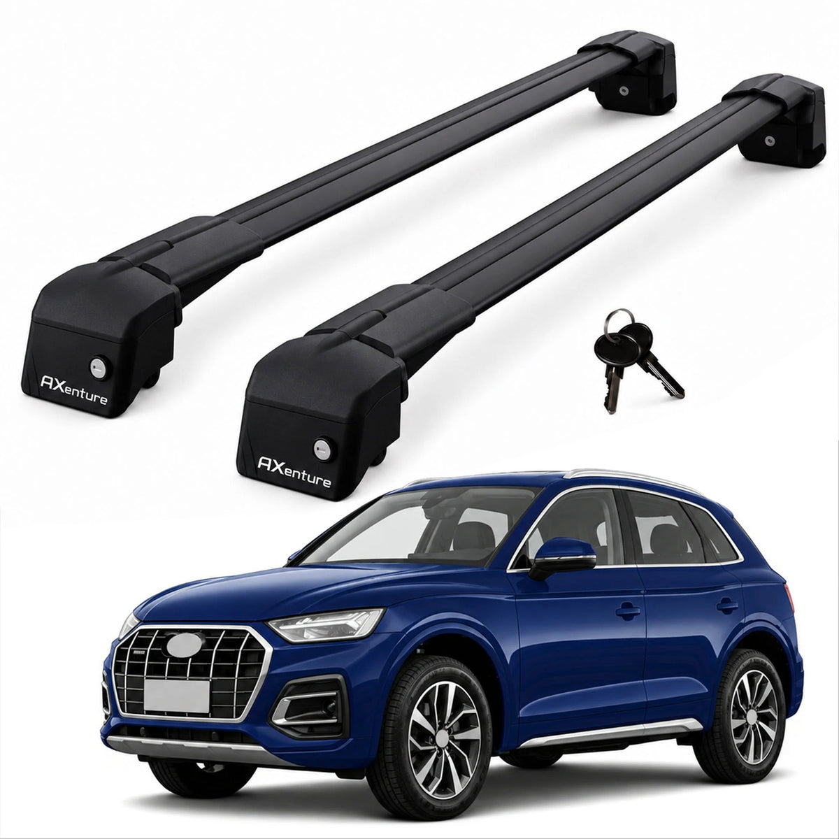 Car Roof Bars for Audi Q5 MK2 FY 2018-2025 Lockable Roof Rack Black 2 Pcs