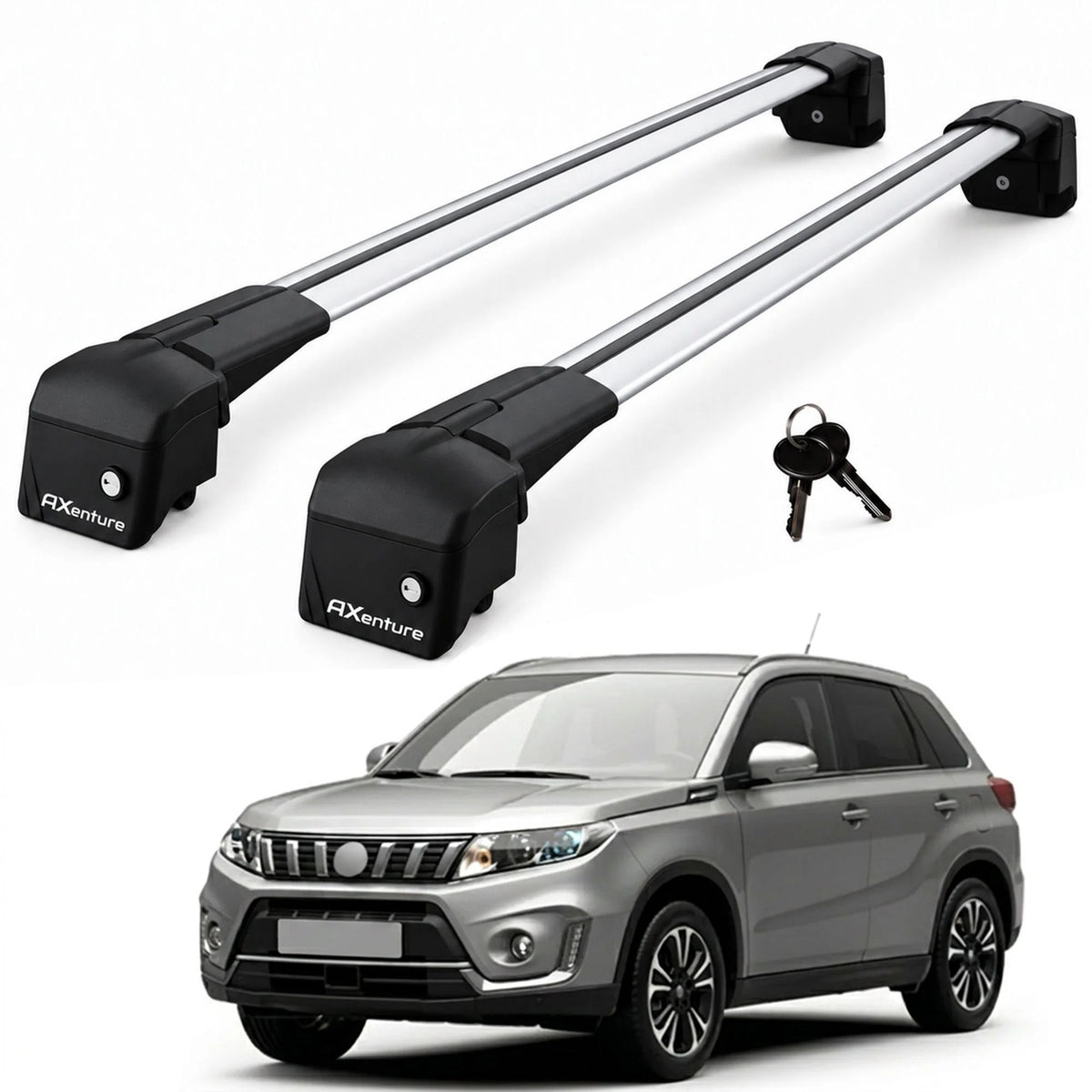 Car Roof Bars for Suzuki Vitara LY 2015-2025 Lockable Roof Rack Grey 2 Pcs