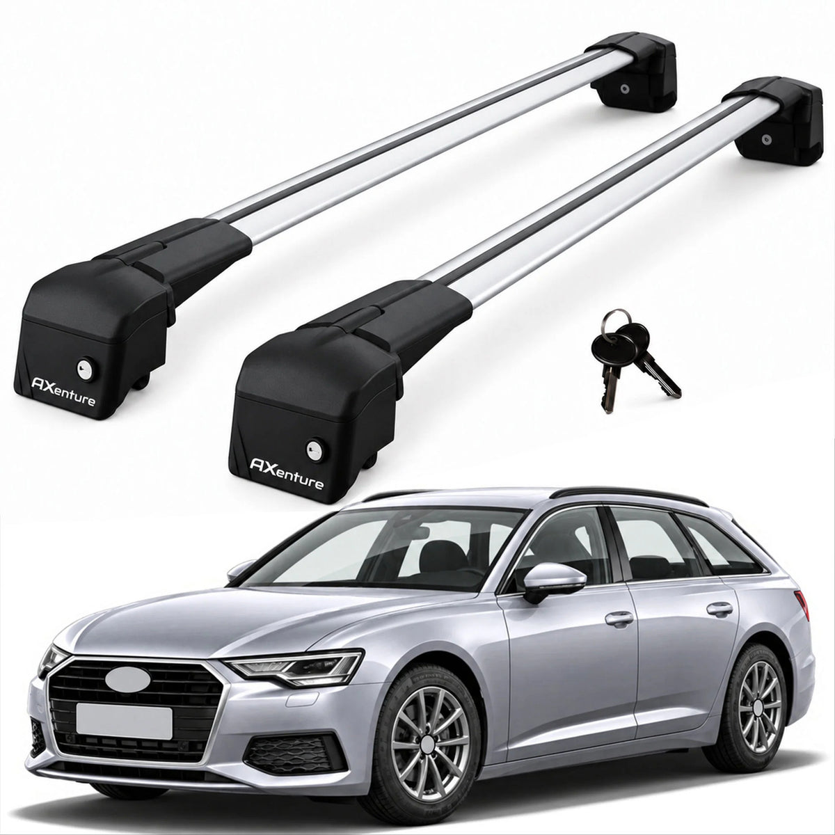 Car Roof Bars for Audi A6 Avant C8 2019-2025 Lockable Roof Rack Grey 2 Pcs