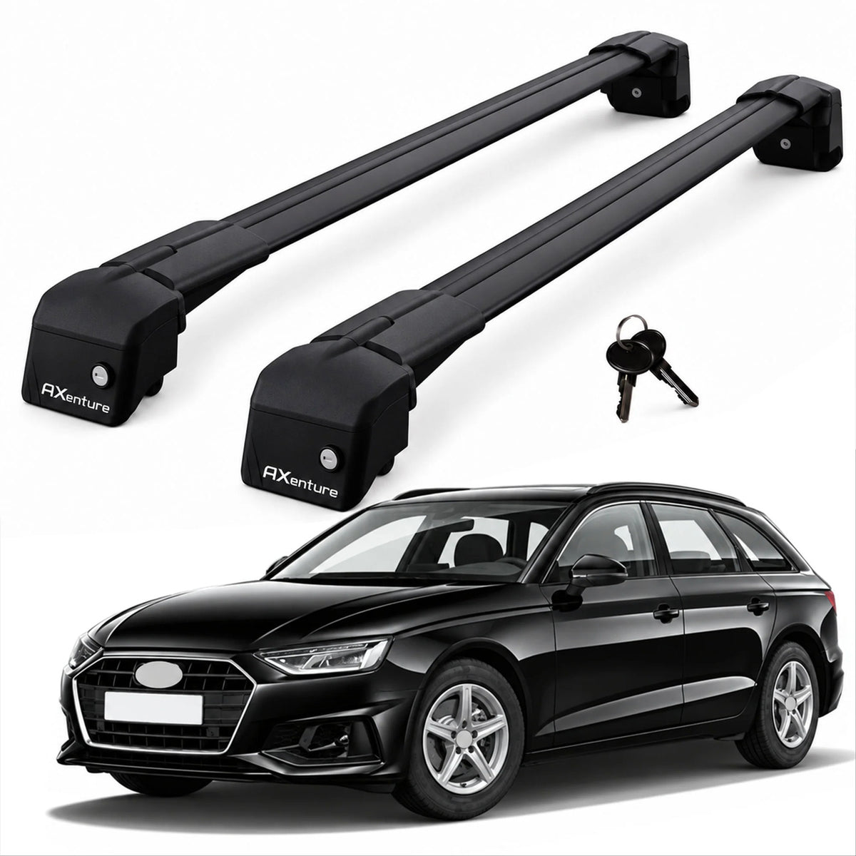 Car Roof Bars for Audi A4 Avant B9 2016-2025 Lockable Roof Rack Black 2 Pcs