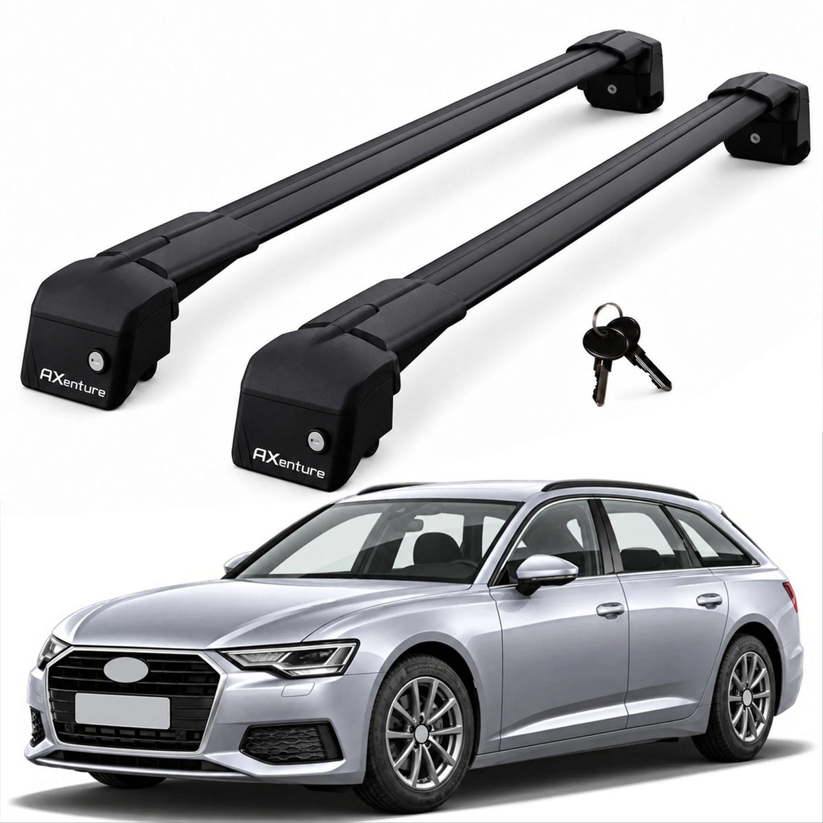 Car Roof Bars for Audi A6 Avant C8 2019-2025 Lockable Roof Rack Black 2 Pcs