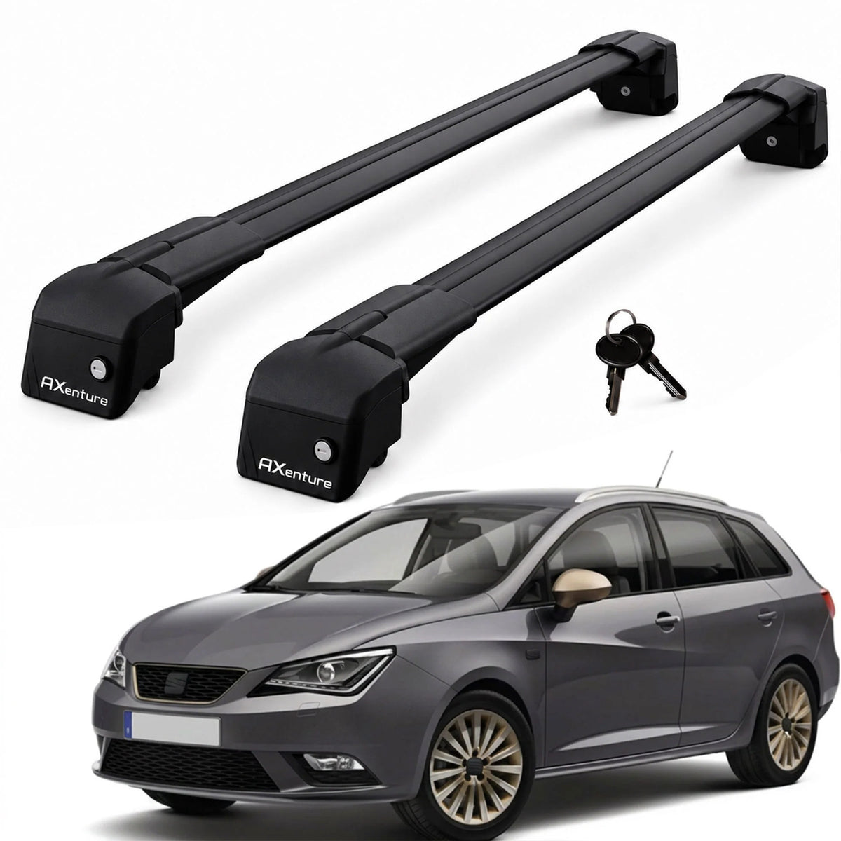 Car Roof Bars for Seat Ibiza ST Estate 2008-2017 Lockable Roof Rack Black 2 Pcs