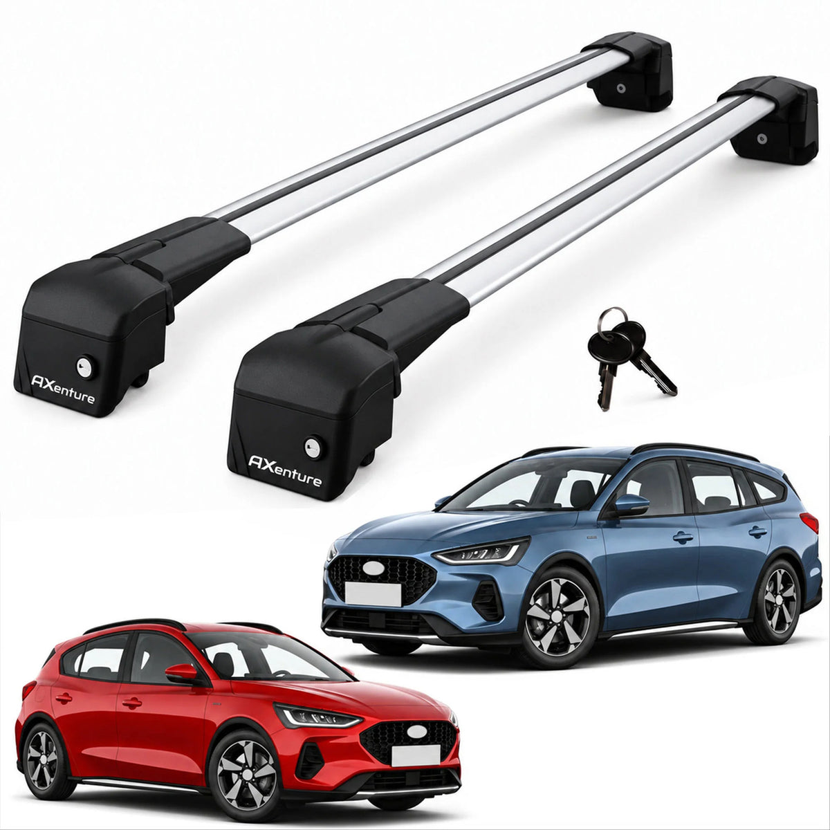 Car Roof Bars for Ford Focus Estate HB 2019-2025 Lockable Roof Rack Grey 2 Pcs