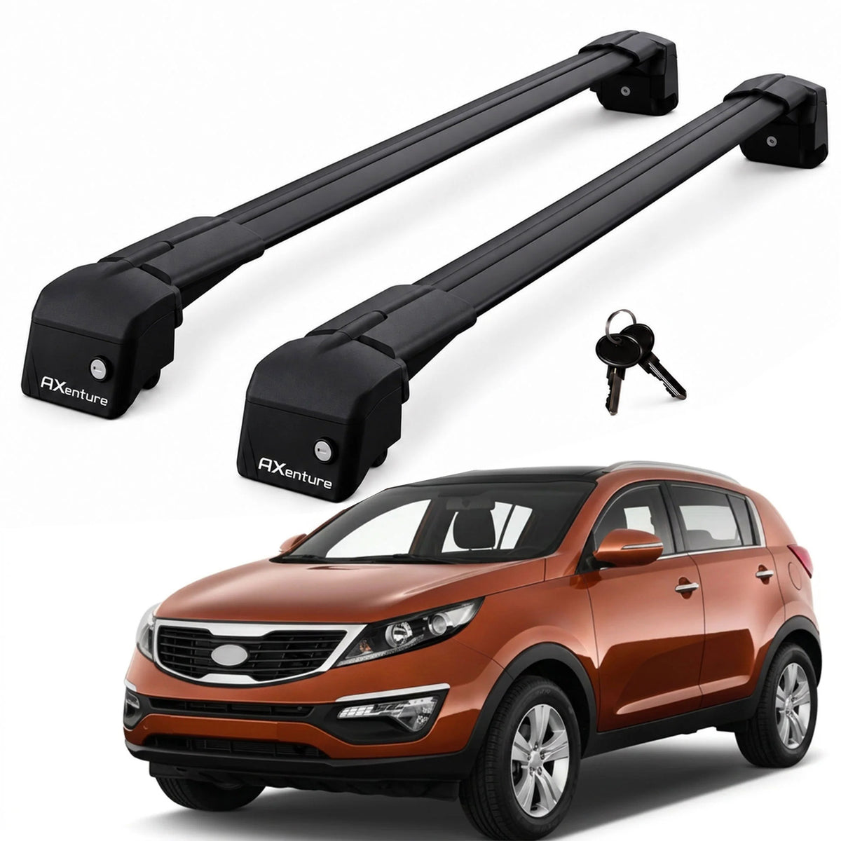 Car Roof Bars for Kia Sportage SL 2010-2015 Lockable Roof Rack Black 2 Pcs