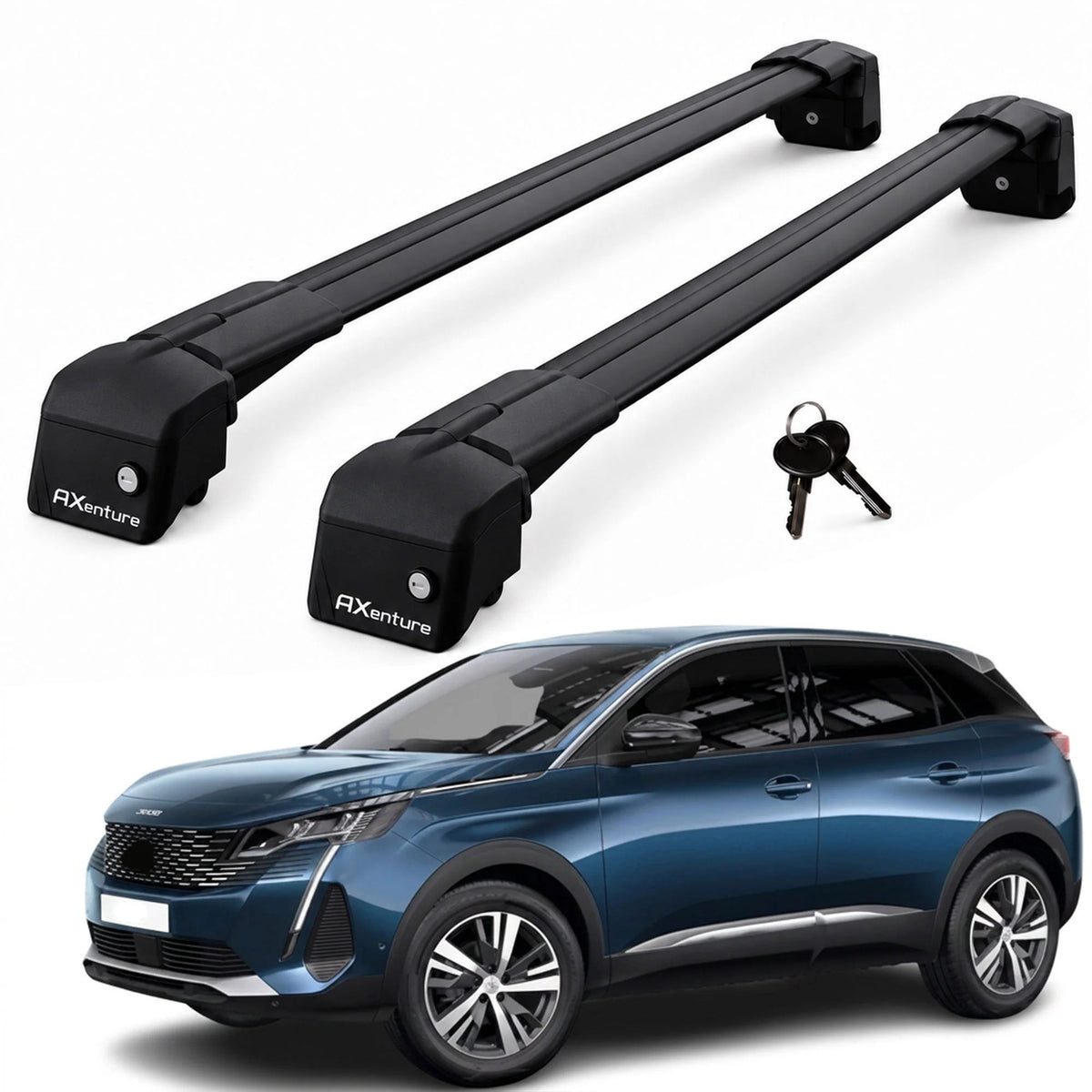Car Roof Bars for Peugeot 3008 P84 2016-2024 Lockable Roof Rack Black 2 Pcs