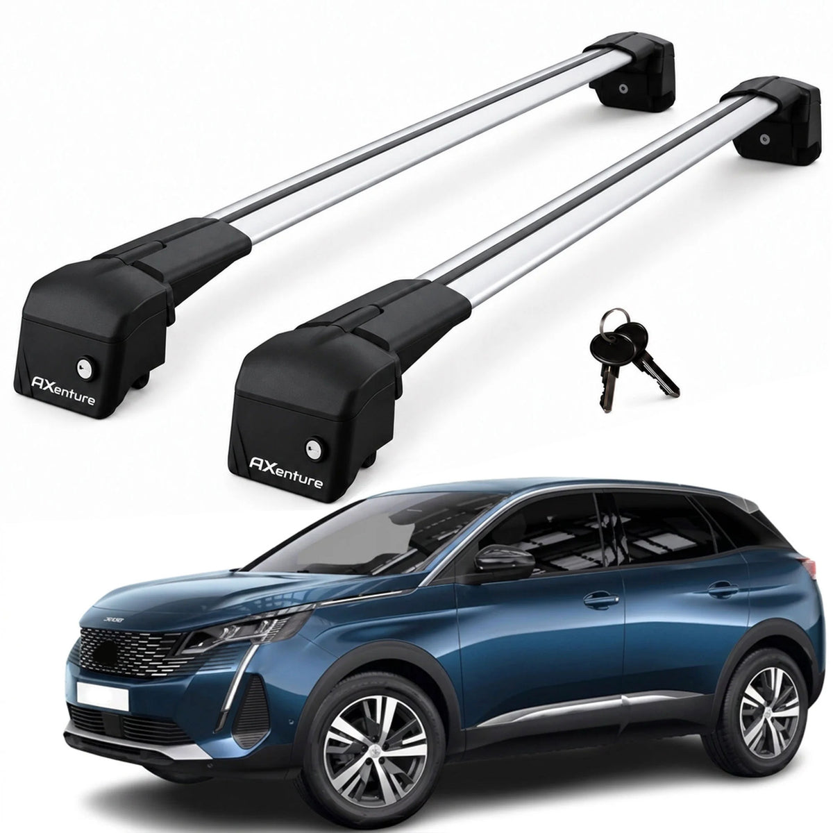 Car Roof Bars for Peugeot 3008 P84 2016-2024 Lockable Roof Rack Grey 2 Pcs