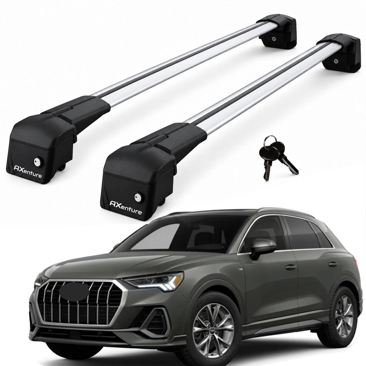 Car Roof Bars for Audi Q3 MK2 F3 2018-2025 Lockable Roof Rack Grey 2 Pcs