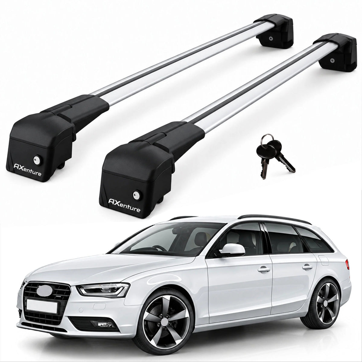 Car Roof Bars for Audi A4 Avant B8 2008-2015 Lockable Roof Rack Grey 2 Pcs