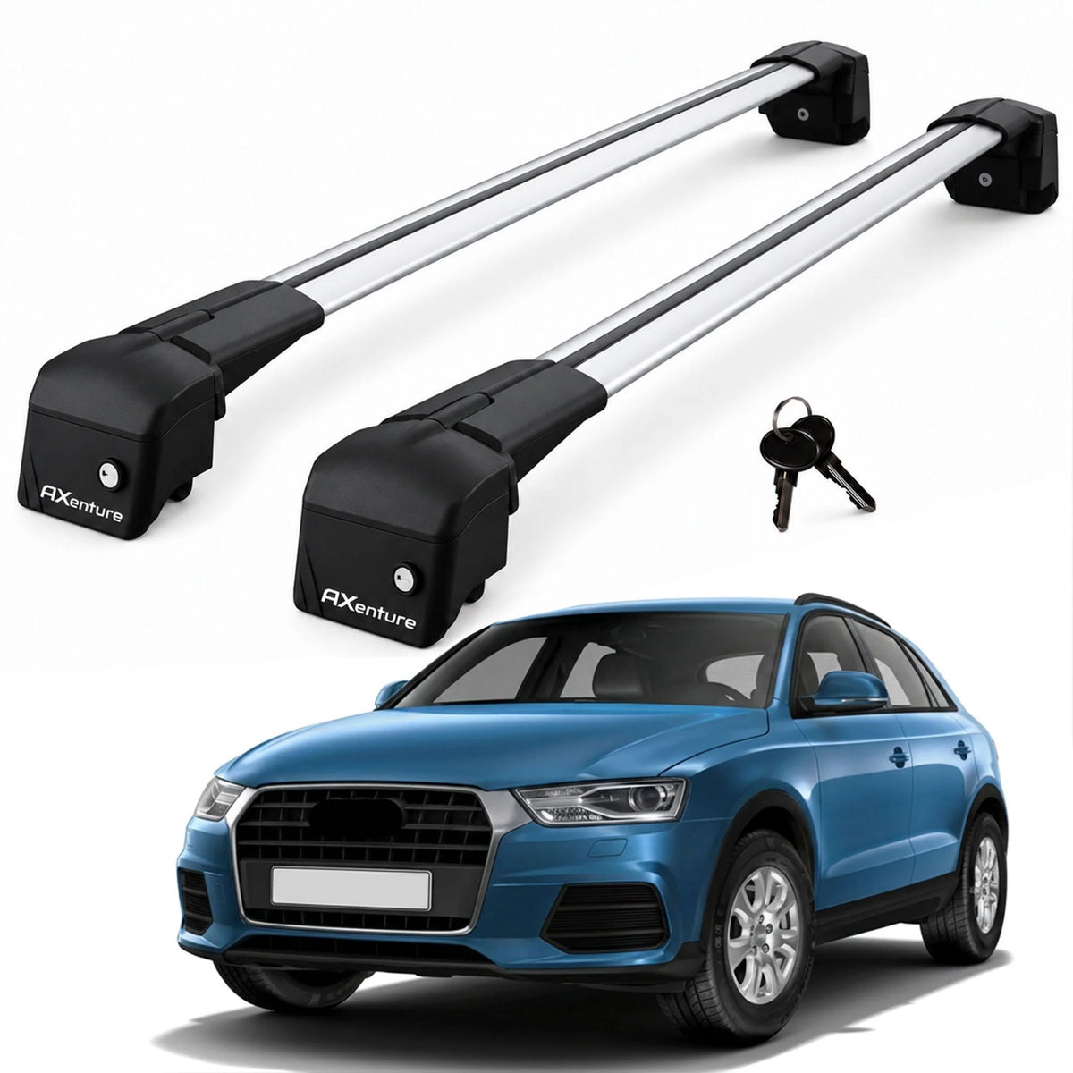 Car Roof Bars for Audi Q3 MK1 8U 2012-2018 Lockable Roof Rack Grey 2 Pcs