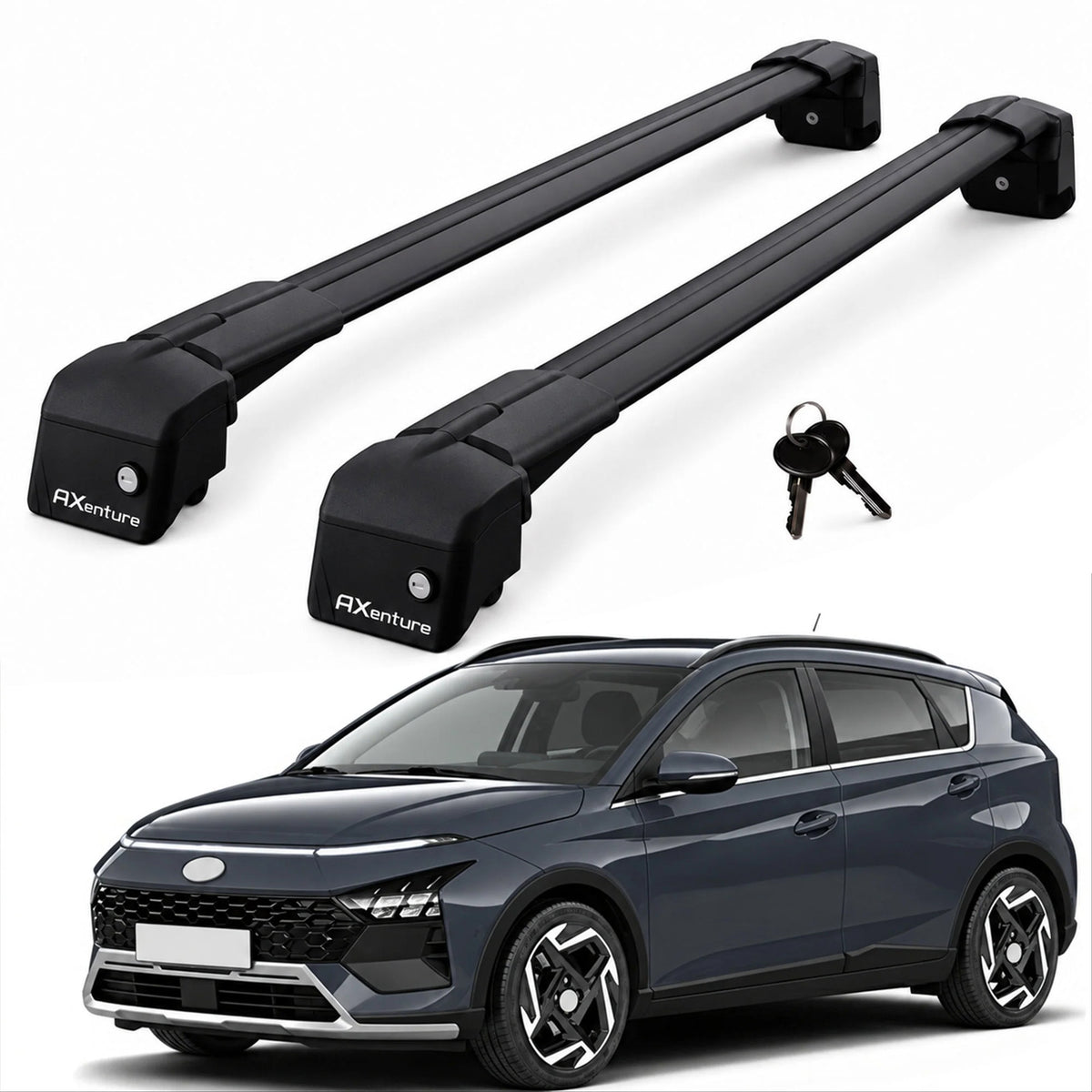 Car Roof Bars for Hyundai Bayon 2021-2026 Lockable Roof Rack Black 2 Pcs