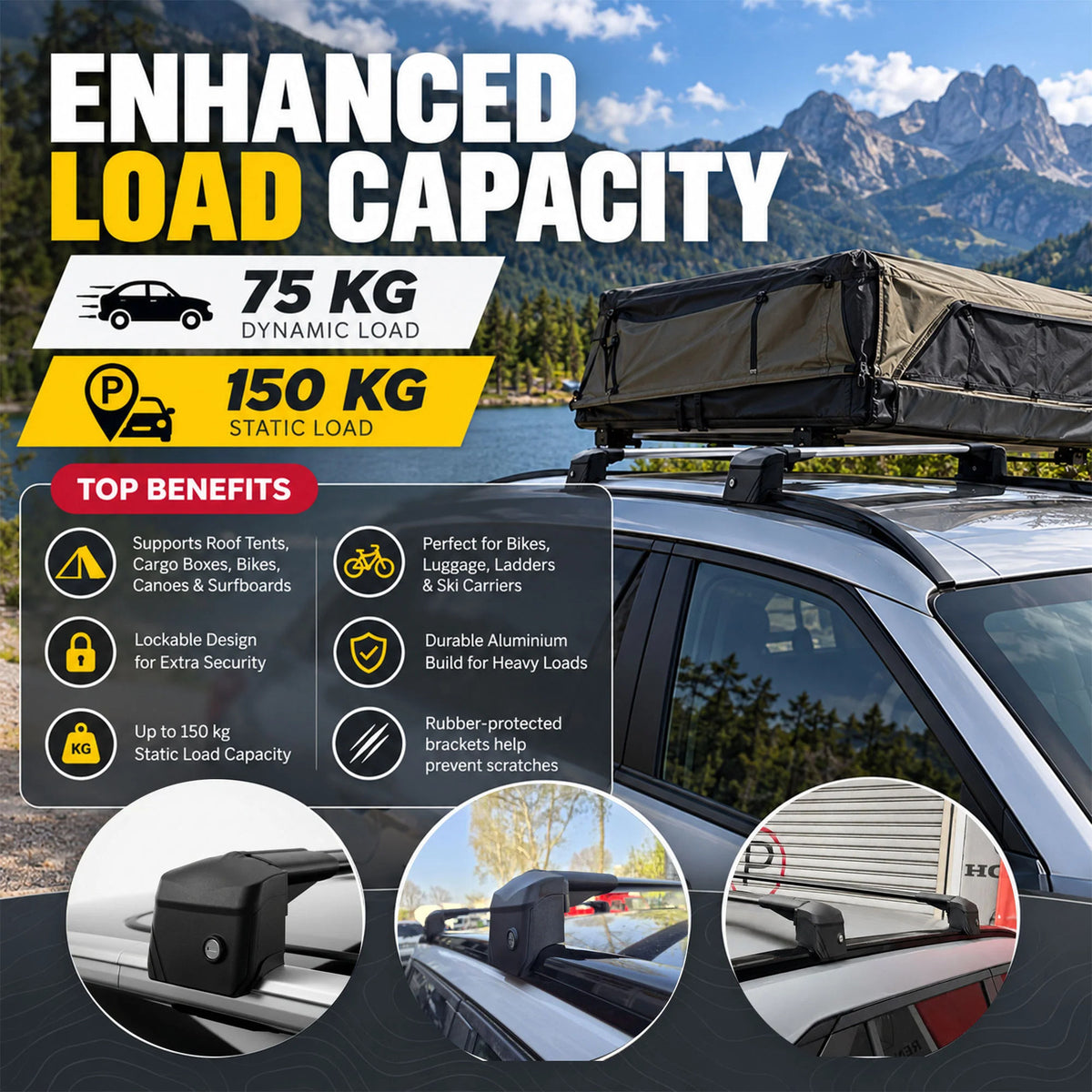 Car Roof Bars for Audi A4 Avant B8 2008-2015 Lockable Roof Rack Black 2 Pcs