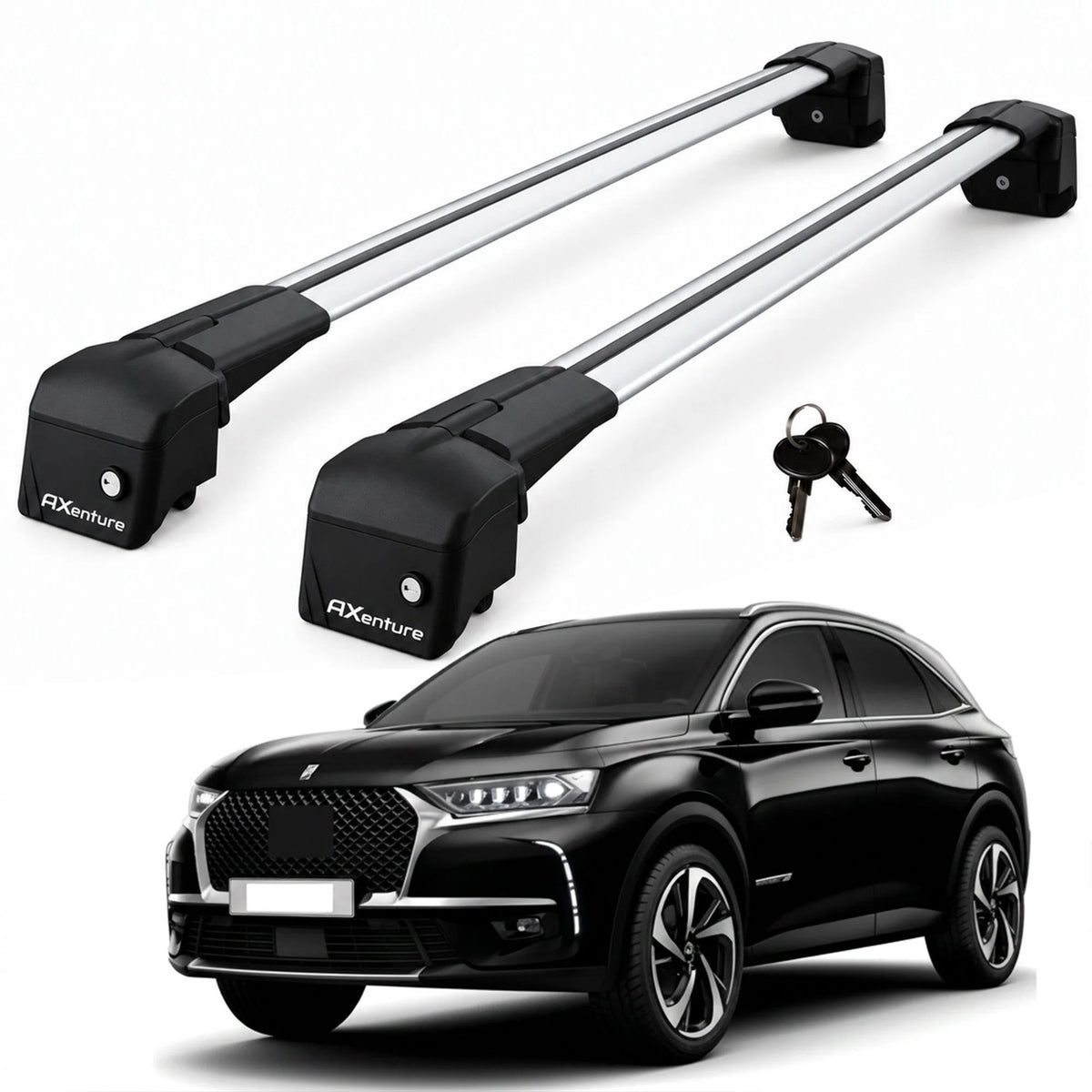Car Roof Bars for DS 7 Crossback 2017-2026 Lockable Roof Rack Grey 2 Pcs