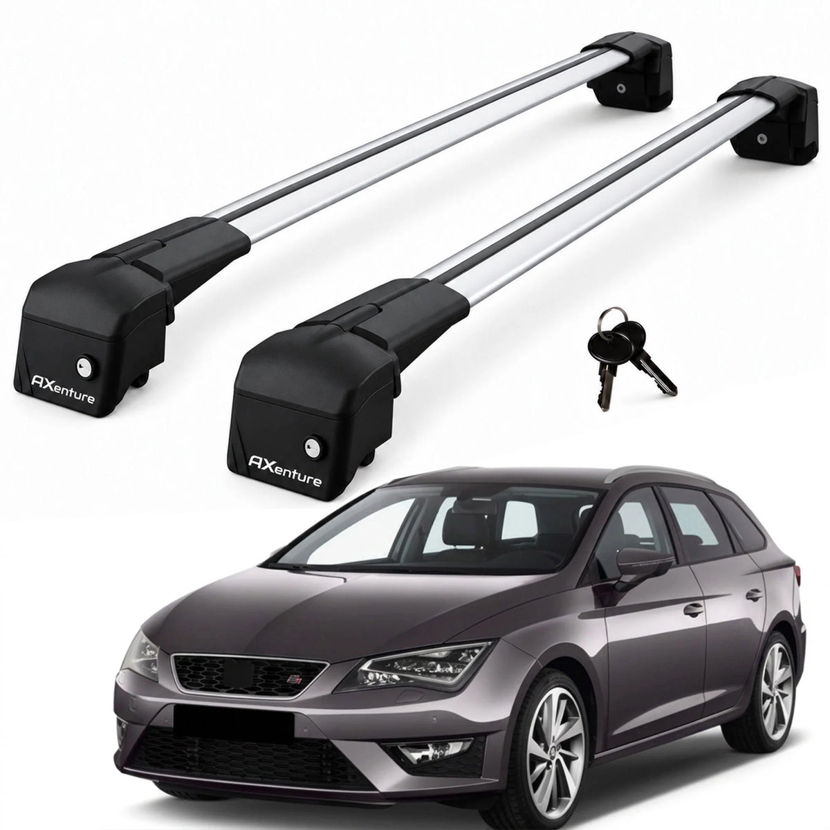 Car Roof Bars for Seat Leon ST Estate 2013-2020 Lockable Roof Rack Grey 2 Pcs