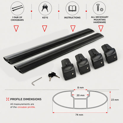 Car Roof Bars for Ford Focus Estate HB 2019-2025 Lockable Roof Rack Black 2 Pcs