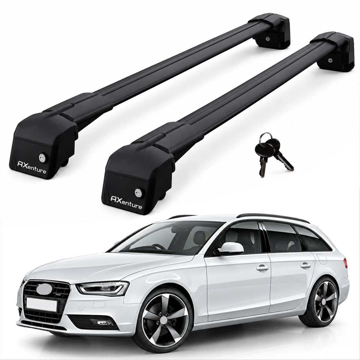 Car Roof Bars for Audi A4 Avant B8 2008-2015 Lockable Roof Rack Black 2 Pcs