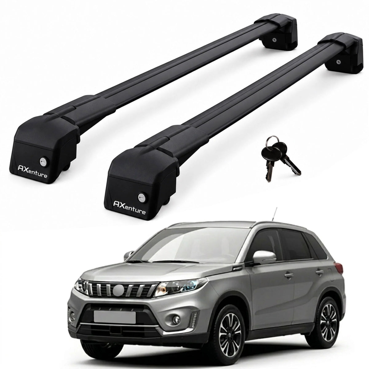 Car Roof Bars for Suzuki Vitara LY 2015-2025 Lockable Roof Rack Black 2 Pcs